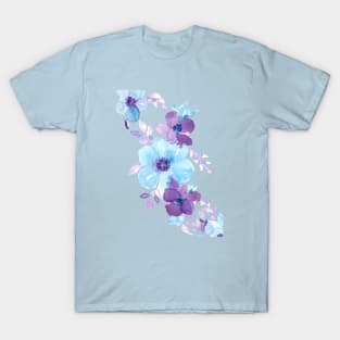 Watercolor Blue and Purple Flowers Blooming T-Shirt